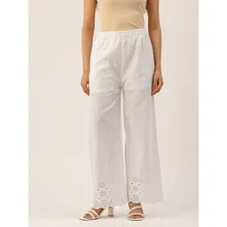 FERANOID Women Pure Cotton Straight Fit Floral Embroidered Palazzos-picture-21