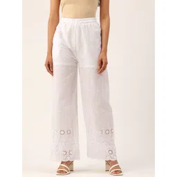 FERANOID Women Pure Cotton Straight Fit Floral Embroidered Palazzos-picture-22