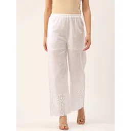 FERANOID Women Pure Cotton Straight Fit Floral Embroidered Palazzos-picture-31