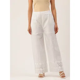 FERANOID Women Pure Cotton Straight Fit Floral Embroidered Palazzos-picture-33