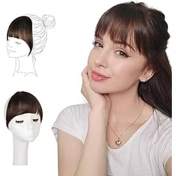 FESHFEN Clip-in Bangs 100% Human Hair Extension Curved French Fringe Reddish Brown Bangs with Temples One Piece Hairpiece Extension for Women Girls-picture-42