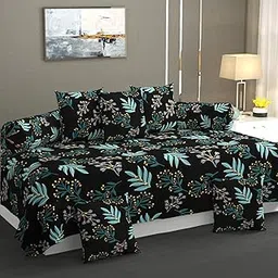 FESTIVAL HOME FURNISHINGS Cotton Fabric 400TC Diwan Set (60X90 Inch Bedsheet 16x16inch Cushion Covers 18x28 inch Bolster Covers) (Brown Yellow Flower)-picture-19