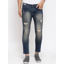 FEVER Men Navy Blue Slim Fit Mildly Distressed Heavy Fade Stretchable Jeans-image-23