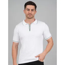 FEVERFEW Men Self Design Polo Collar Cotton Slim Fit T-shirt-picture-31