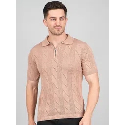 FEVERFEW Men Self Design Polo Collar Cotton Slim Fit T-shirt-picture-30