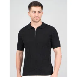 FEVERFEW Men Self Design Polo Collar Cotton Slim Fit T-shirt-picture-32