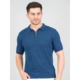 FEVERFEW Men Self Design Polo Collar Cotton Slim Fit T-shirt-picture-33