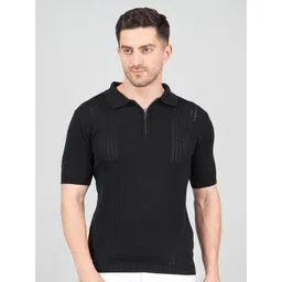 FEVERFEW Men Self Design Polo Collar Cotton Slim Fit T-shirt-picture-14