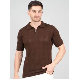 FEVERFEW Men Self Design Polo Collar Cotton Slim Fit T-shirt-picture-15