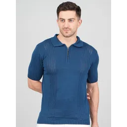 FEVERFEW Men Self Design Polo Collar Cotton Slim Fit T-shirt-picture-16