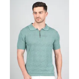 FEVERFEW Men Self Design Polo Collar Cotton Slim Fit T-shirt-picture-22