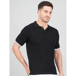 FEVERFEW Men Self Design Polo Collar Cotton Slim Fit T-shirt-picture-25