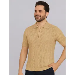 FEVERFEW Men Self Design Polo Collar Cotton T-shirt-picture-13