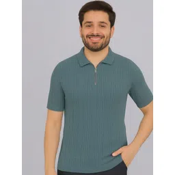 FEVERFEW Men Self Design Polo Collar Cotton T-shirt-picture-25