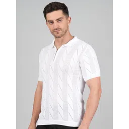 FEVERFEW Men Self Design Polo Collar T-shirt image 3