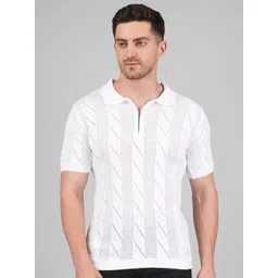 FEVERFEW Men Self Design Polo Collar T-shirt image 1