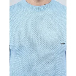 FEVERFEW Men Self Design Round Neck Cable Knit Pullover image 3