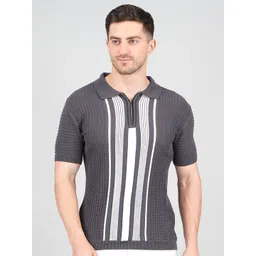 FEVERFEW Men Striped Polo Collar Cotton Slim Fit T-shirt-picture-21