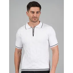Feverfew Self Design Polo Collar Short Sleeves Pure Cotton T Shirt-picture-38