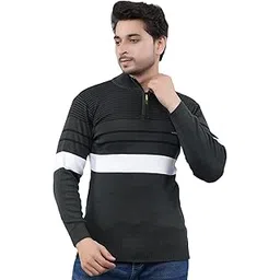 feverfew Stylish Zipper Closure Pullover | Men's Knitted Sweater | Casual Striped Sweater for Men | Pullover Sweater-picture-15