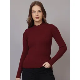 FEVERFEW Women Open Knit Self Design High Neck Pullover-picture-14