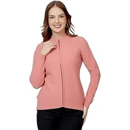 feverfew Women Self-Design Collar Zipper Woolen Winter Sweater-picture-30