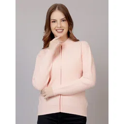 FEVERFEW Women Self-Design Mock Collar Woollen Cardigan Sweater-picture-15