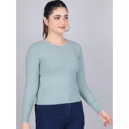 FEVERFEW Women Self Design Pullover Sweater image 4