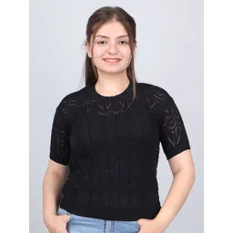 FEVERFEW Women Self Design Round Neck Top-picture-17