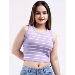 FEVERFEW Women Self Design Striped Cotton Tank Crop Top-picture-19