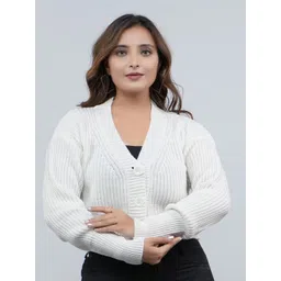 FEVERFEW Women Self Design Woollen Cardigan-picture-28