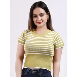 FEVERFEW Women Striped Round Neck Cotton Top-picture-36