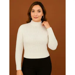 FEVERFEW Women Waffle knit High Neck Full Sleeve Pullover Sweater-picture-35