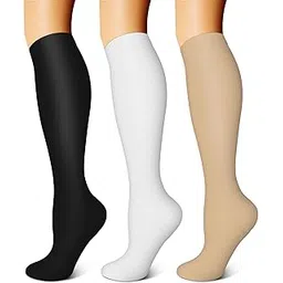 feyhay Copper Compression Socks (3 Pairs) 15-20 mmHg Circulation is Best Athletic & Daily for Men & Women, Running, Climbing, 07 Black/White/Beige, Large-X-Large-picture-20
