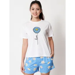 FFLIRTYGO Women Floral Printed Pure Cotton T-shirt & Shorts Night suit-picture-35