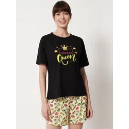FFLIRTYGO Women Printed Pure Cotton T-shirt & Shorts Night suit-picture-34