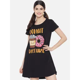 FFLIRTYGO Women Pure Cotton Black Printed T-shirt Nightdress-picture-29