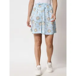 FFLIRTYGO Women Turquoise Blue Floral Printed Loose Fit Shorts-picture-17