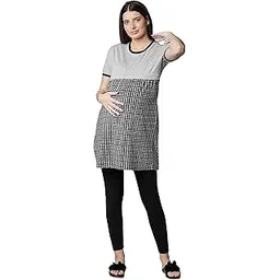 fflirtygo Women's Cotton Nightwear Grey and Black Printed Maternity Feeding Top-picture-17