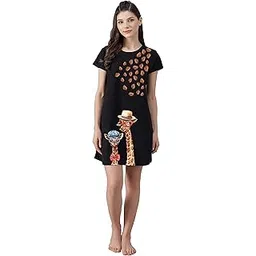 fflirtygo Women’s Cotton Nighty | Printed Knee Length Nighty | Short Sleeve Night Gown | Short Nightdress | Long T-Shirt | Regular Fit Night Gown | Nightwear Long Top-picture-39