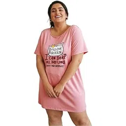 fflirtygo Women’s Cotton Nighty | Printed Knee Length Nighty |Short Sleeve Nighty |Short Nightdress|Pink Color |Pillow Queen Night Gown| Long T-Shirt|Sleepwear & Casual Wear Nighty-picture-16