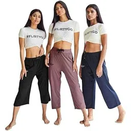 fflirtygo Women's Cotton Plain Calf Length Capri | Nightwear Pajama | 3/4th Solid Pyjama Pant | Black Navy and Lavender Lounge Pants | Casual wear & Lounge Wear Capri Combo (Pack of 3)-picture-13