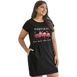 fflirtygo Women’s Cotton Short Nighty | Printed Knee Length Night Gown | Short Sleeve Nighty | Long T-Shirt | Regular Fit Nightdress | Relaxed Fit Cotton Nightwear-picture-45