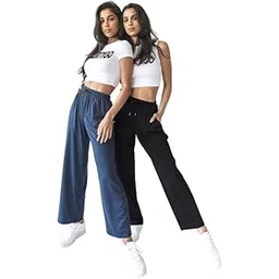 fflirtygo Women's Cotton Solid Pyjama/Track Pants, Black and Navy Blue (Pack of 2)-picture-42