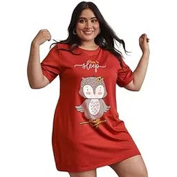 fflirtygo Women’s Printed Knee Length Cotton Nighty | Short Sleeve Nighty | Short Nightdress | Long T-Shirt | Regular Fit Night Gown | Casual Nightwear-picture-38