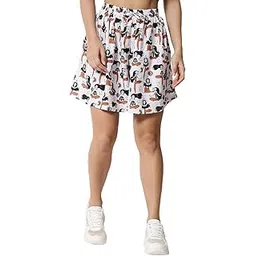 fflirtygo Womens Yoga Pose Printed Skirt, Casual Shorts for Women/Girl White Color. (Medium)-picture-54