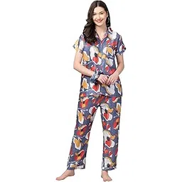 Women's Rayon Printed Night Suit Set |Stylish Co-Ord Set | Short Sleeve Pajama Set |Sleepwear Set| Summer Nightwear|Printed Shirt & Payjama Set-image-32