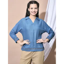 FFU Women Regular Fit Shirt Collar Casual Top-picture-33