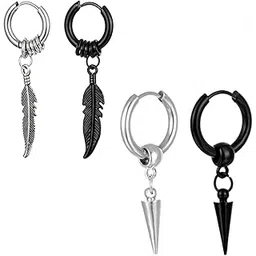 2 Pairs Ear ringsfor Men, Stainless Steel Feather Shape Stud Earrings, Hypoallergenic Mens Ear Studs, Fashion Accessory for Teenage Boys and Young Adult Men-image-8