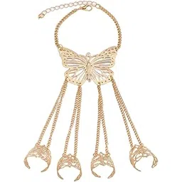 ffzdena 1 Pcs Ring Bracelet For Women Stylish, Haath Phool For Women, Hollow Butterfly Finger Chain Hand Bracelet In Golden, Fashion Jewelry For Special Occasions, Birthday Gifts, 13.5g-picture-25